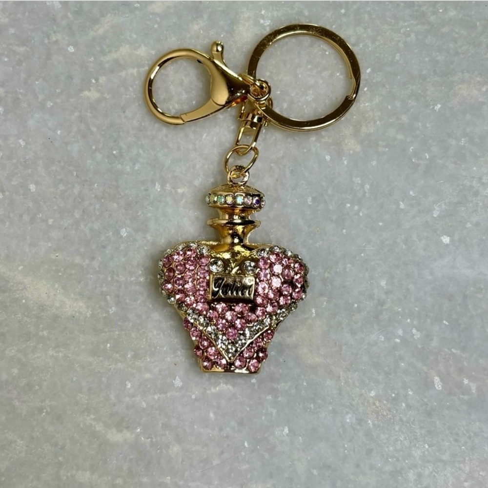 Glamorous Gold and Pink Perfume Bottle Purse/Bag Charm or Key Chain
